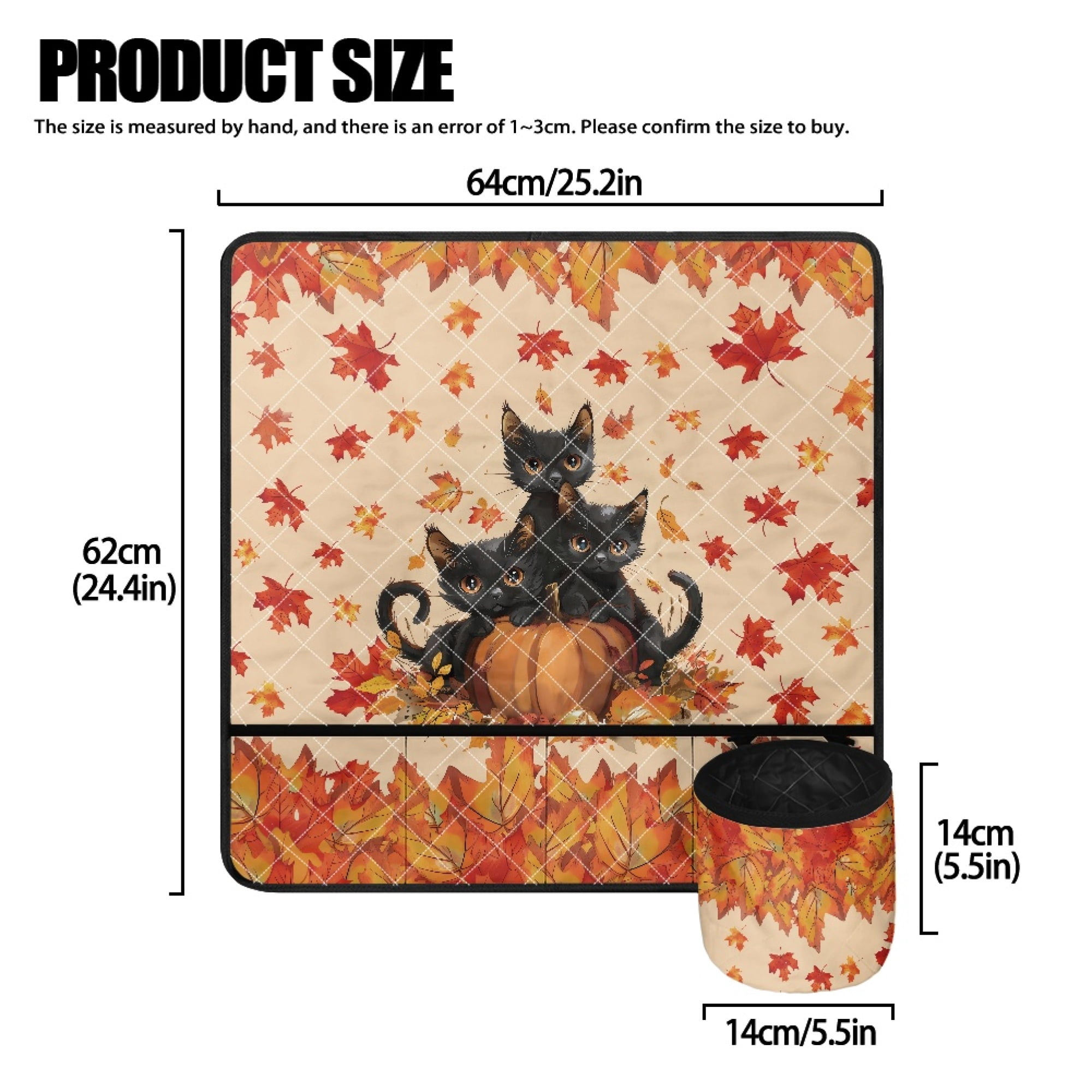 ZIATUBLE Black Cat Sewing Machine Mat Autumn Maple Leaves Sewing Kit Organizer Thanksgiving Pumpkin Sewing Machine Pad with Storage Pocket for Small Fabric Scraps Etc Foldable
