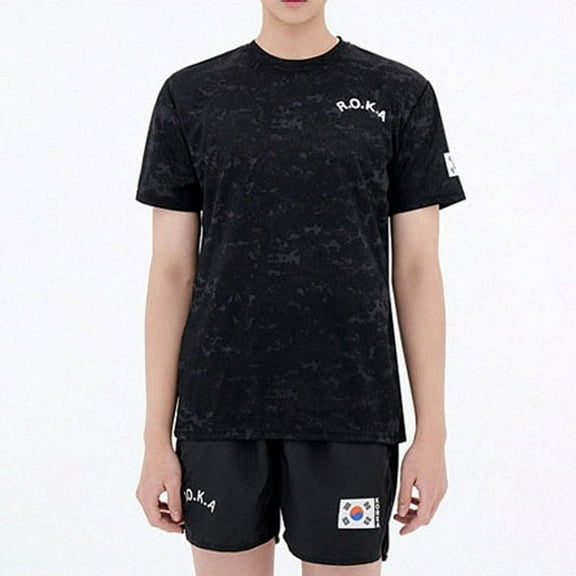 ROKA Korean Military Soldier Short Sleeve T-Shirt Korea Republic, Usable for Both Men and Women, Black Digit Color (2XL/110)