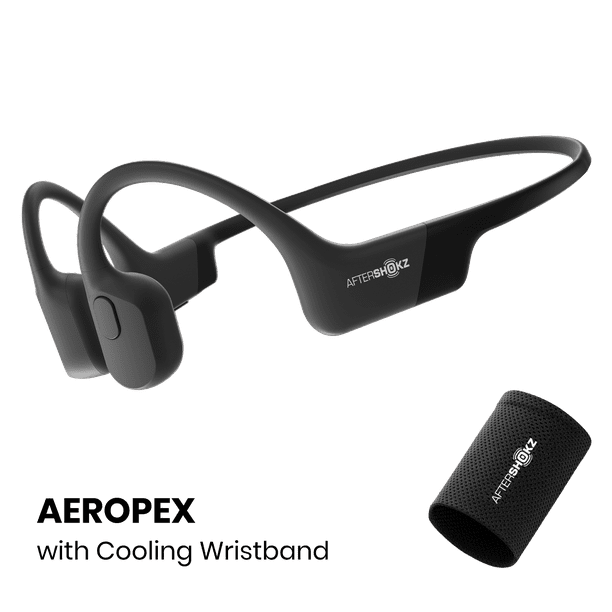AfterShokz Aeropex MINI-Bone Conduction Sport Bluetooth Headphones  Waterproof for Workout with Cooling Wristband - Cosmic Black