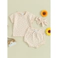 thumbnail image 2 of Suealasg Toddler Baby Girls Summer 2Pcs Clothes 3M 6M 12M 18M 24M Short Sleeve Floral Print T-shirt Tops+ Elastic Waist Shorts +Headband Set Infant Newborn Girls Casual Shorts Sets, 2 of 9