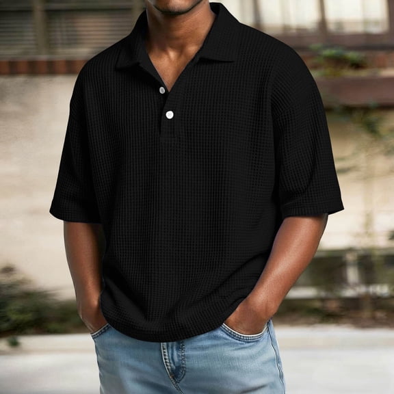 DPTALR Men's Solid Color Short Sleeve Button-Up Casual Shirt,Black,Big and Tall Men XXXL