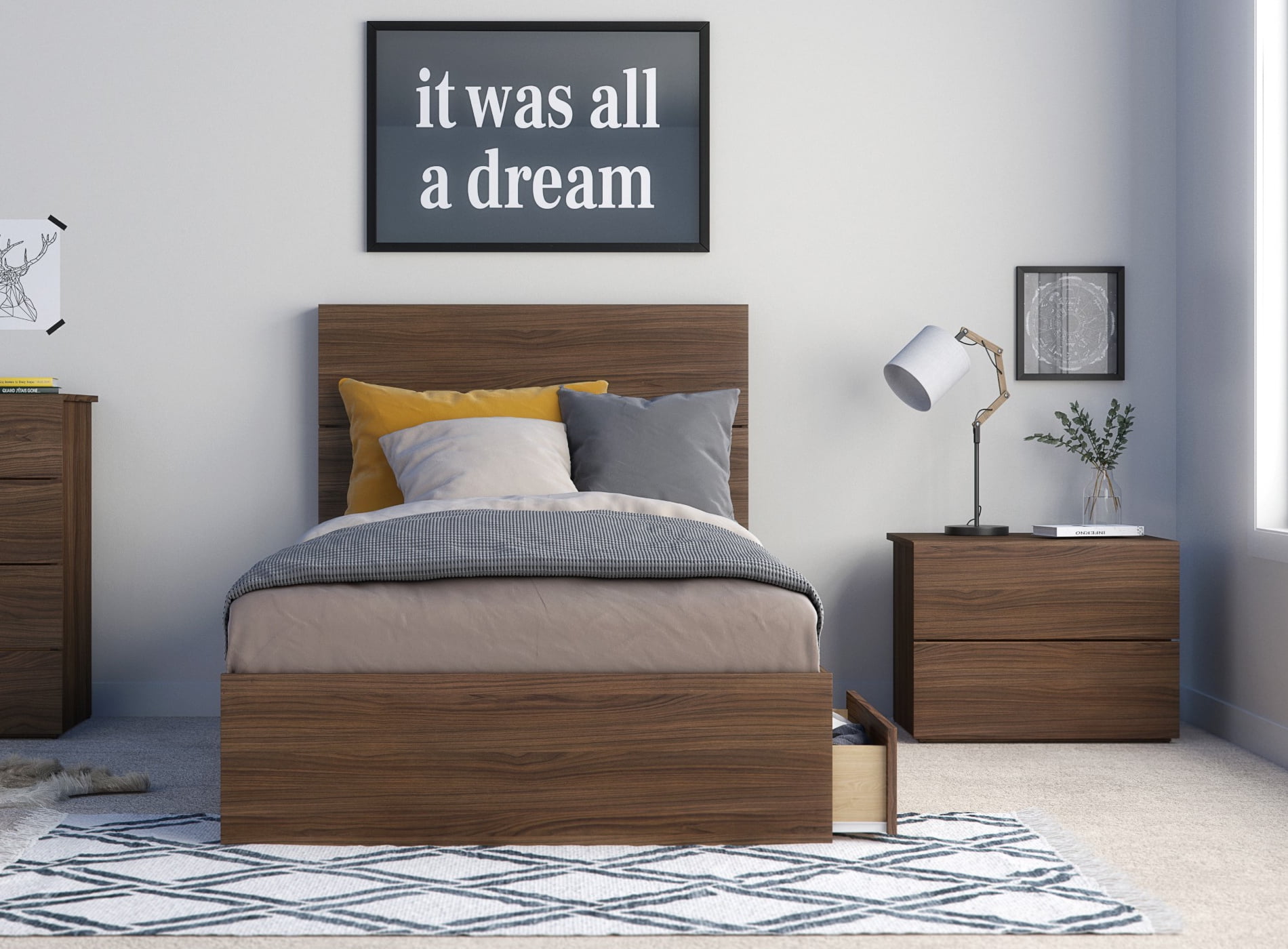 Bombay 3 Piece Twin Size Bedroom Set, Walnut