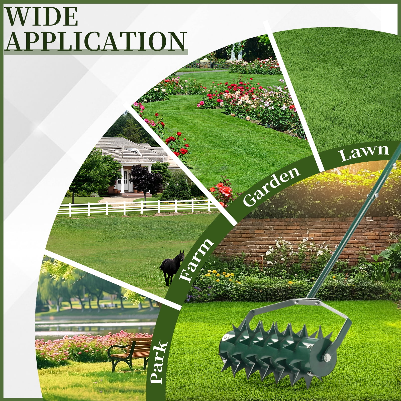 18in Lawn Aerator, Heavy Duty Rolling Aerator Lawn Tool, Manual Lawn Aerator Yard Aerator