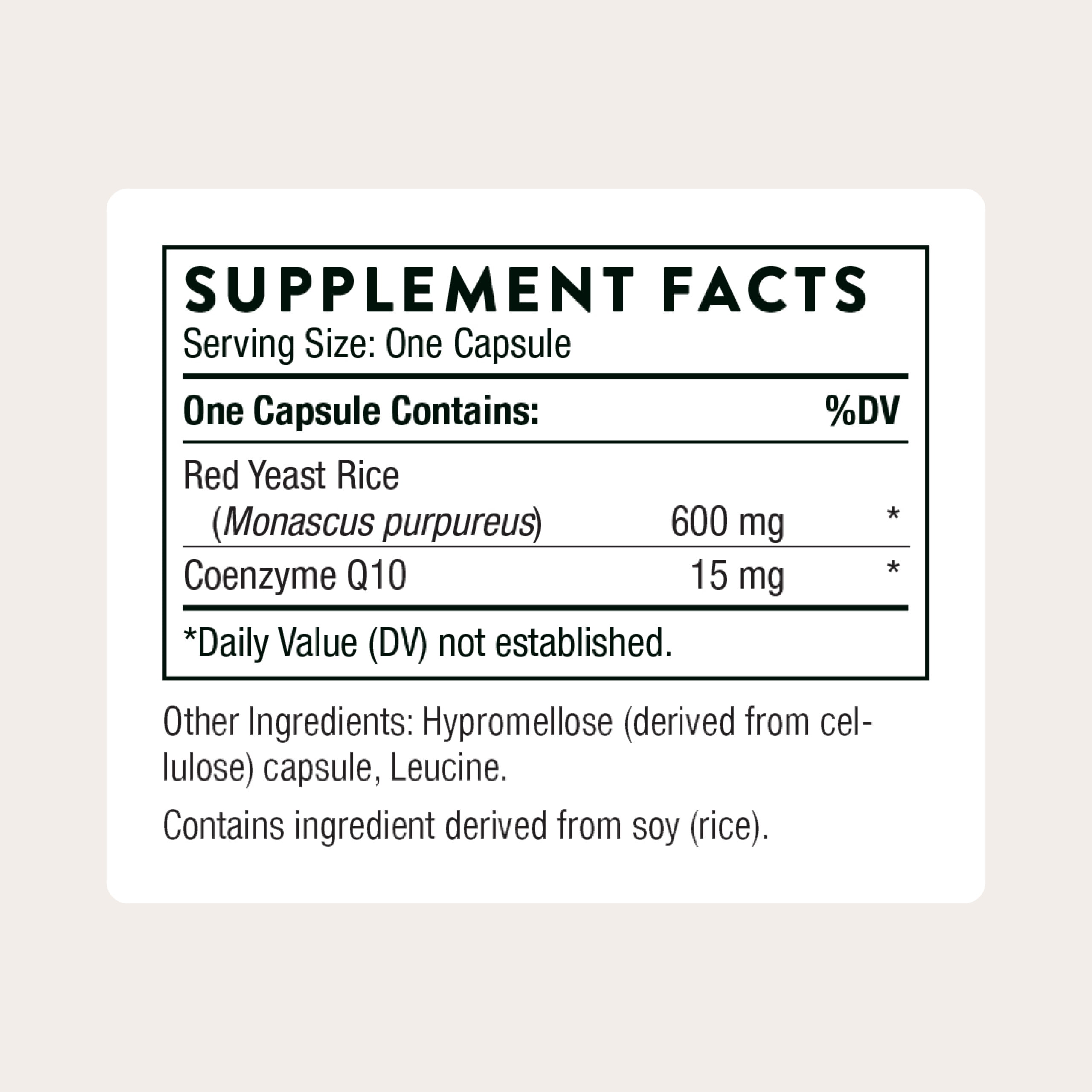 THORNE - Red Yeast Rice + CoQ10 - Maintain Healthy Cholesterol Levels and Supports Cardiovascular Health* - Gluten-Free, Dairy-Free - 120 Capsules