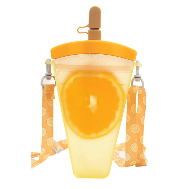 Straw Cup Cute Fruit Design Aislamiento Térmico Botella De Agua Con Correa Para El Hombro Hombro A Prueba De Fugas Contenedor De Agua Para Niños Al Aire Libre Niños Yuarrent HA026788-03