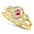 thumbnail image 4 of LaRaso & Co His Her Wedding Ring Set Ruby Red CZ Silver Bridal Engagement Set Gold Plated Wedding Band 9 11, 4 of 6