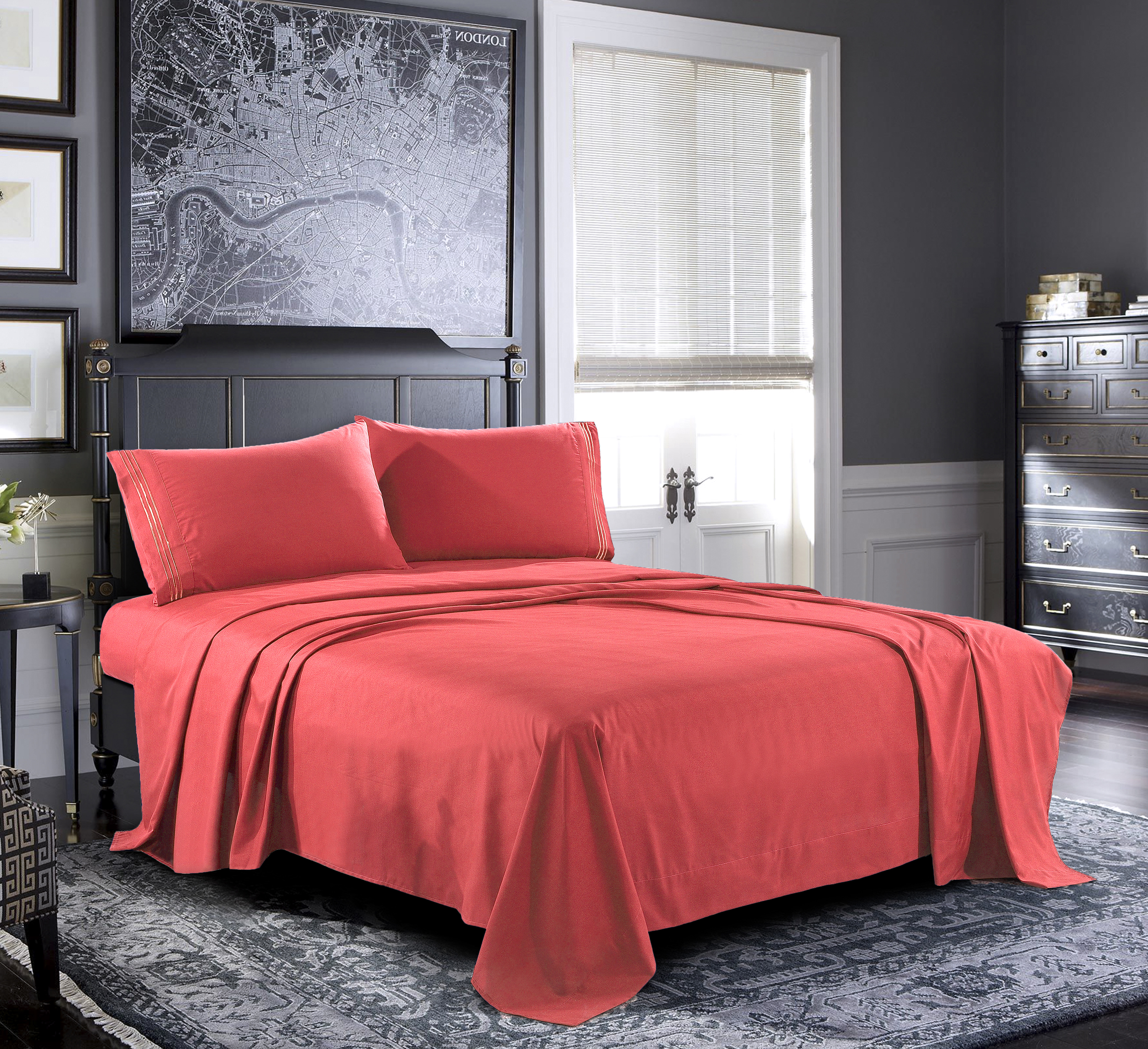 Details about / Home Fitted Sheet+2 PIllow Case Extra Deep Pocket Solid Colors US Queen