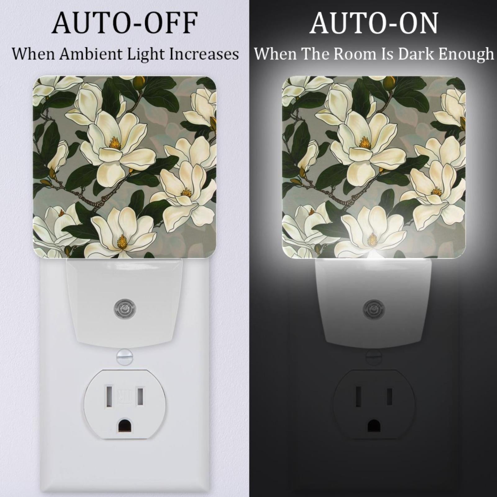 PhooArto Magnolias Flower Pattern Plug in LED Night Light Auto Sensor Dusk to Dawn Decorative Night for Bedroom, Bathroom, Kitchen, Hallway, Stairs, Baby's Room, Energy Saving