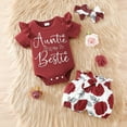thumbnail image 2 of TOOYOU Girls Summer Outfit Sets Short Sleeve Daddy Mama Saying Romper Floral Shorts Headband For Baby Girls School Uniform Sets Size 0 -3 Months Brick Red, 2 of 9