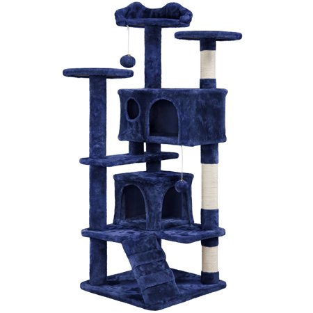 SmileMart 54.5 H Cat Tree Tower Multilevel Kitten Tree 2 Condos & 2 Fur Balls & 3 Scratching Posts for Kittens & Small/Medium Cats  Navy Blue