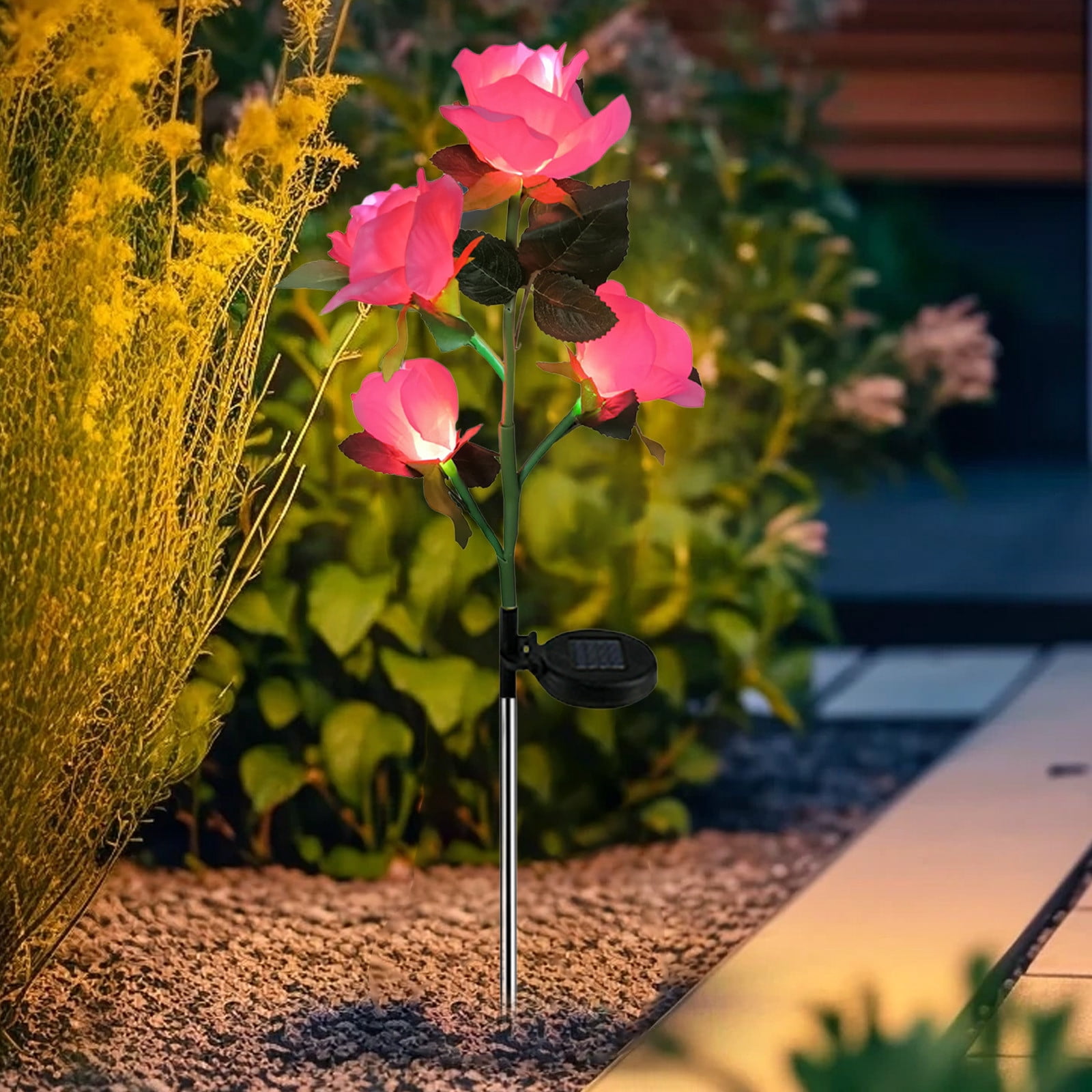 2-Pack Solar Rose Lights for Garden Decor | Outdoor Solar Powered LED Flower Lights with Stakes | Waterproof Landscape Lighting for Walkways, Patios, and Flower Beds