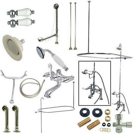 Clawfoot Shower - Kingston Brass Vintage Double Handle Deck Mount Center Clawfoot Tub Fixture with Shower Riser Package