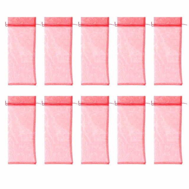 Miangastore 10 Pcs Sac Cadeau en Gaze Housse de Bouteille de Vin Réutilisable Pochette à Cordon pour Bouteille de Champagne Bière Cadeau de Fête (Rouge)