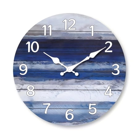 Rural Beach Wooden Wall Clock - Vintage Blue Wood Grain Design Wall Clock, Circular Silent