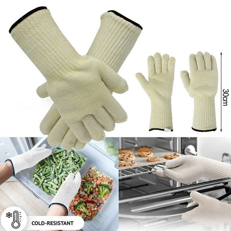 1 Pair Heat Resistant Gloves Long Heatproof Oven Mitts Cooking Kitchen BBQ  White