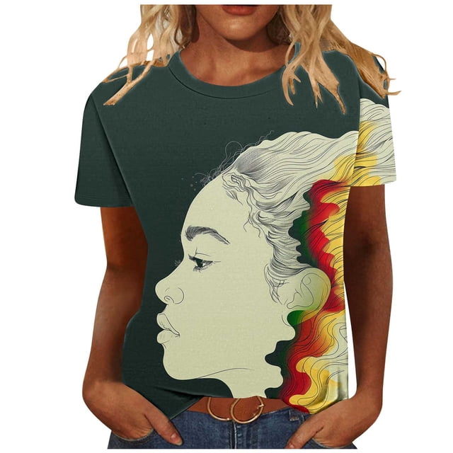 Yhmxh T-shirts pour Femmes Imprimés Fête de l'Indépendance Manches Courtes Col Rond Hauts d'Été pour Femmes T-shirts d'Été sous-Vêtements T-shirts pour Femmes