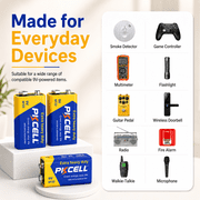 PKCELL Heavy Duty Carbon Zinc 9V Batteries 4-Pack, Ultra Long-Lasting 9 Volt Alkaline-Free Batteries Perfect for Smoke Detectors