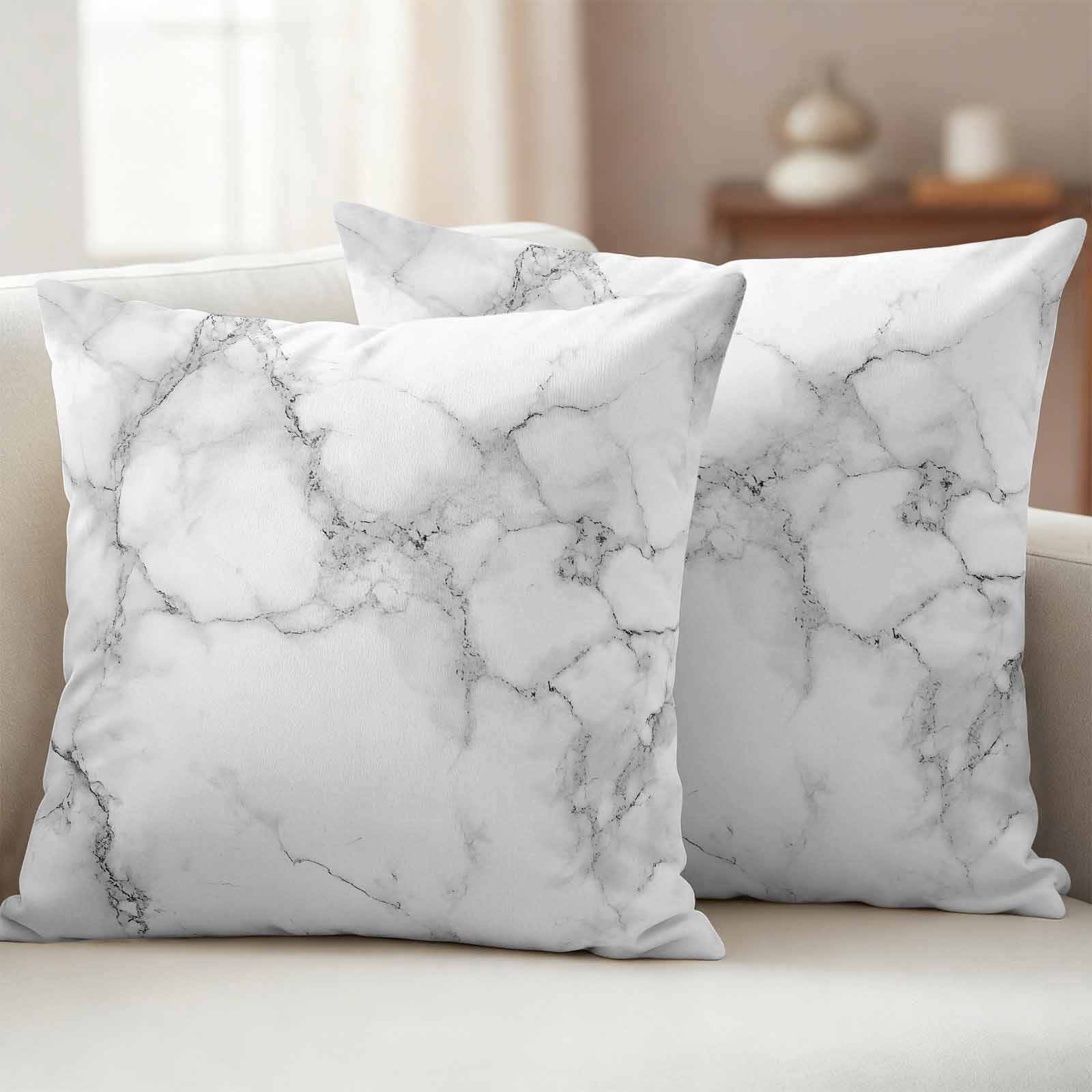 Outdoor Pillow Covers 18x18 Pack of 2, Simple White Black Marble Texture Decorative Pillow Cover Waterproof Pillowcase, Modern Abstract Art Farmhouse Cushion Covers for Garden Patio Sofa Couch Bench
