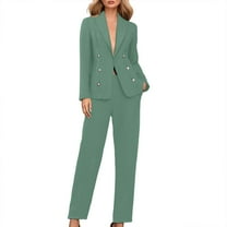 Fmbrln Womens 2 Piece Suit Sets Dressy Business Casual Outfits Long Sleeve Lapel Collar Blazer and Straight Leg Pants Sets Office Work Suit Sets Mint Green S
