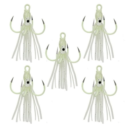 Yokua 5pcs Glow Soft Jig Squid Skirt Baits with Hook 6cm/6.2cm Trolling Lures