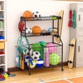 thumbnail image 4 of Sports Equipment Garage Organizer, Heavy Duty Metal Ball Storage Rack with Baskets & Hooks, Rolling Cart with Wheels for Sports Gear & Toy Storage, Indoor/Outdoor Use for Gym, Club, Basement - Black, 4 of 14