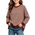 thumbnail image 2 of Girls Oversized Striped Pullover Sweatshirt Soft Crew Neck Long Sleeve Shirt with Pockets Casual Daily Wear for Girls 5-15Y, 2 of 8