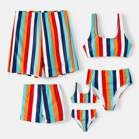 

PatPat Easter Mommy and Me Family Matching Colorful Striped Two-Piece Top & Shorts Swimsuit