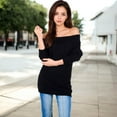 thumbnail image 4 of Women's Off-Shoulder Ribbed Knit Sweater with Long Sleeves - Medium, Black, 4 of 6