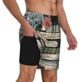 thumbnail image 2 of Yiaed Vintage Art Butterfly Flower Print Mens Swim Trunks Bathing Suit Compression Liner Beach Swim Shorts Swimwear Quick Dry Zipper Pocket No-Chafing Board Short-XX-Large, 2 of 6