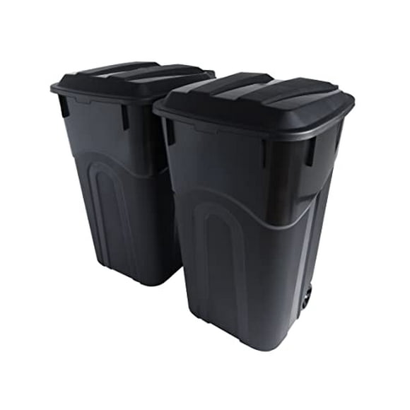 United Solutions 32 Gallon Wheeled Outdoor Garbage Can with Attached Snap Lock Lid and Heavy-Duty Handles, Black, Heavy-Duty Construction, Perfect Backyard, Deck, or Garage Trash Can, 2 Pa