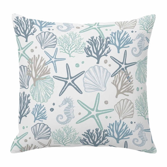 Blue Green Coastal Pillow Covers 16x16 Inch, Summer Beach Coral Shell Ocean Linen Pillowcase with Invisible Zipper, Decorative Throw Pillow Covers Cushion Case for Couch Sofa Bed Living Room