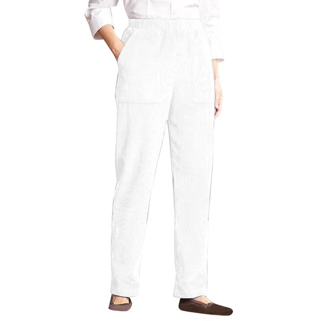Pantalones informales de mujer con cintura elástica y rayas - Diseño con bolsillos, corte recto, mezcla de poliéster y spandex (tallas S-XXL)