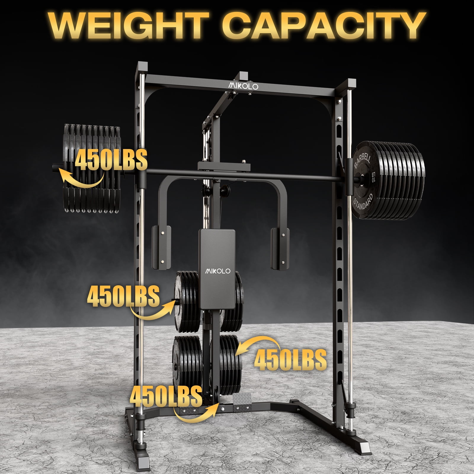 Mikolo Smith Machine, 1000LBS Power Rack With Pec Deck and Lat Pull Down System, Multi-Function Squat Rack Cage For Home Gym