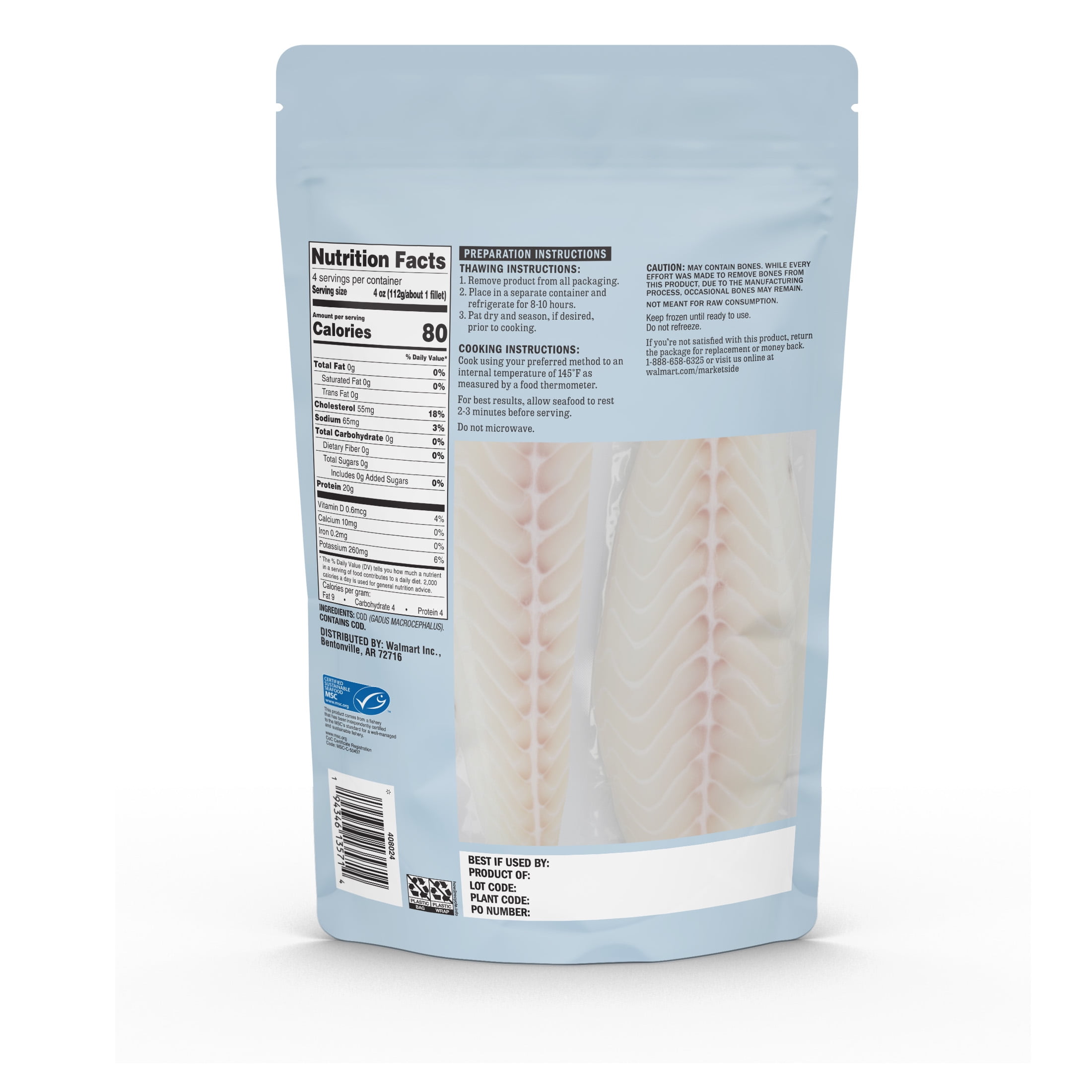 Pacific - Skinless, Boneless Cod Fillets (7-8oz X18 Box