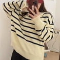 thumbnail image 5 of Kukuzhu Women Striped Long Sleeve Sweater Acubi Loose Knitted Pullover Sweater Crew Neck Casual Clothes Harajuku Outerwear, 5 of 7