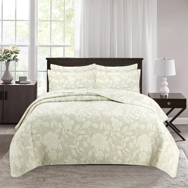 Colcha de algodón de 3 piezas para cama, cubierta de cama con bordado de flores, colchas dobles y cubrecamas, juego de edredón de verano, cobertor de colchón