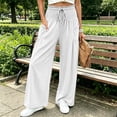thumbnail image 2 of VBVC Women's Cotton Linen Smocked Waist Pants , Drawstring Wide Leg Boho Trousers For Women , Ladies' Casual Summer Beach Pants with Pockets, White , S-2XL, 2 of 8