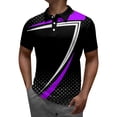 thumbnail image 1 of Polo à Rayures Violettes en Polyester pour Hommes, Mode Été Décontractée Impression Numérique 3D Col à Revers Bouton Manches Courtes, 1 of 3