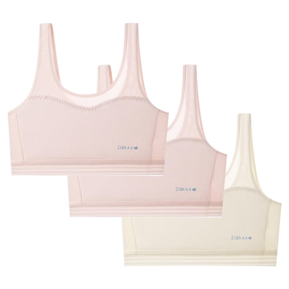 CYRBOKO Girls Sports Bars, Cotton 3-Pack Soft Comfortable Breathable Seamless Bralettes Hot Pink Size 7-13 T