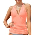 thumbnail image 2 of Hessimy Women's Halter Tankini Top No Bottom V Neck Swim Top Tummy Control Bathing Suit Top(Pink,M), 2 of 5