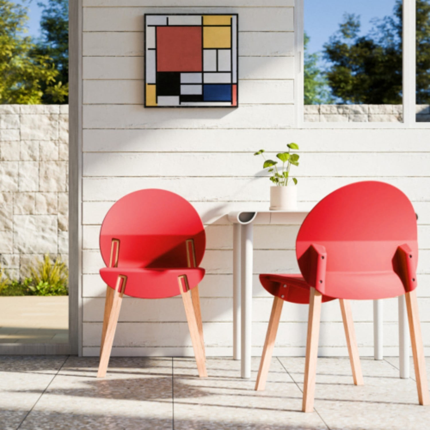 Dining Chairs Set of 4, Modern Kitchen Chairs with PP Seats & Solid Red Oak Wood Legs, 330 lb Capacity, Indoor Dining Room Living Room Chairs, Crimson Red