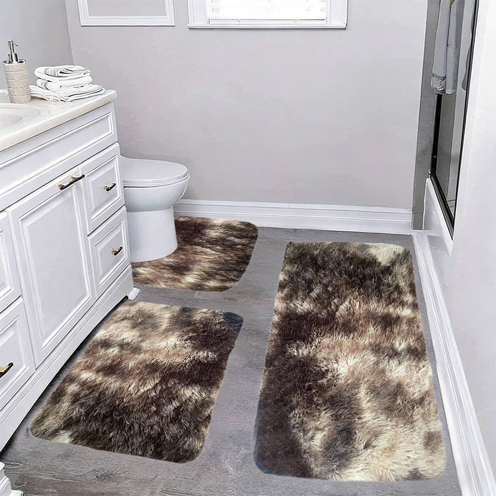 Mixed Color Bath Mats Set, 3-Piece Non-Slip Bathroom Rug Set, Soft Water Absorbent Velvet Fleece, Comfortable for Feet, Machine Washable, Easy to Dry, Perfect for Bathroom, Toilet