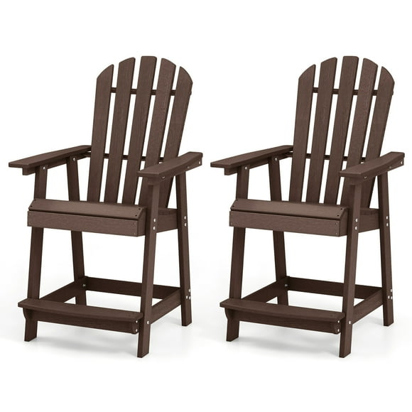 Gymax 2PCS Bar Stool HDPE Chair w/ Armrest Footrest Home Indoor Outdoor Patio Brown