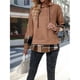 thumbnail image 4 of Sudadera con Capucha de Larga para Mujer, Estilo Patchwork A Cuadros, con Abertura Lateral, Ideal para Otoño e Invierno. Marrón L, 4 of 9