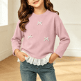 thumbnail image 5 of NEBWOAK Girls Drop Shoulder Long Sleeve Top Casual Stretchy Rib Knit Bow Pullover Shirt with Ruffle Lace Hem,Size 3-4T, 5 of 8