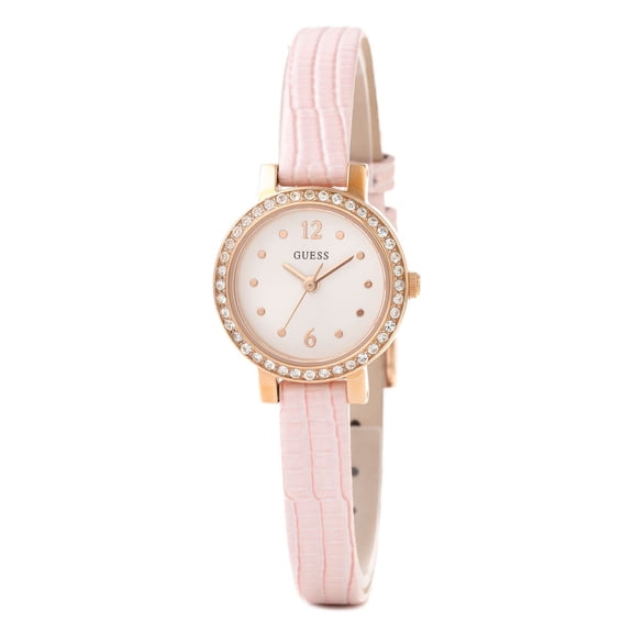 Guess Women's Rose Gold Crystal Accent Glitz Pink Leather 23mm Watch