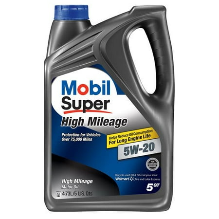 Mobil Super 5W-20 High Mileage Motor Oil, 5 qt.