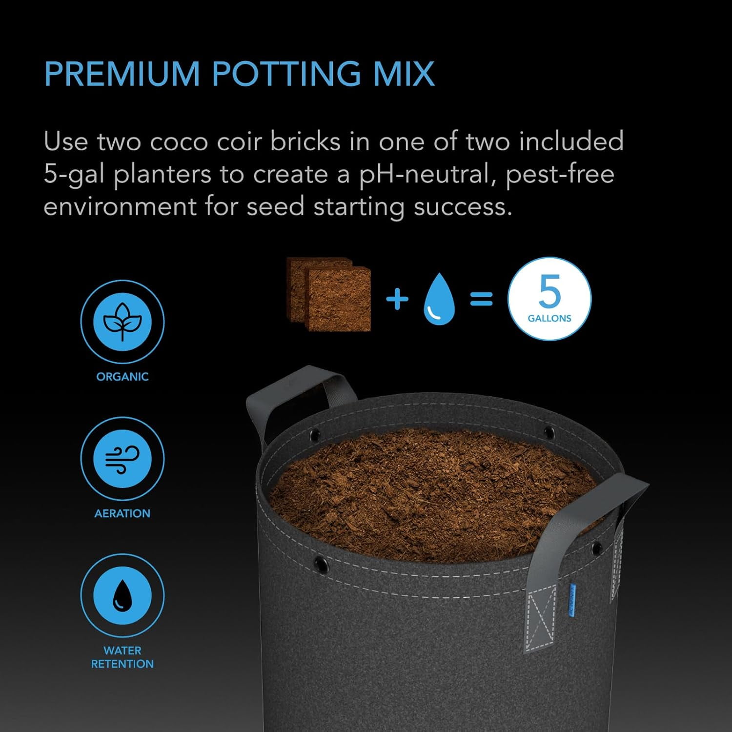Instant Seeding Mixture Kit, 2 Plant Starter Kit, Equipped with Advanced Buffer Coco Coir Bricks, 5 Gallon Fabric Pots, and Waterproof Multi-Functional Trays, Seed Germination Growth Accessories Kit
