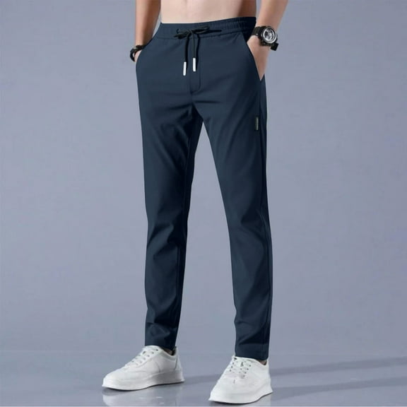 Homeyce Unisex Summer Athletic Lounge Pants Ultra Stretch Quick Dry Elastic Waist Pants Breathable Business Casual Trousers with Pockets Drawstring Pant for Men's,Blue S