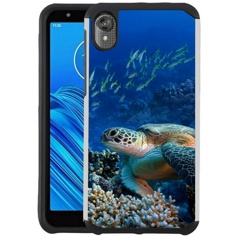 Motorola Moto E6 Phone Case Colorful Design Hybrid Armor Case Shockproof Dual Layer Protective Phone Cover Sea Turtle